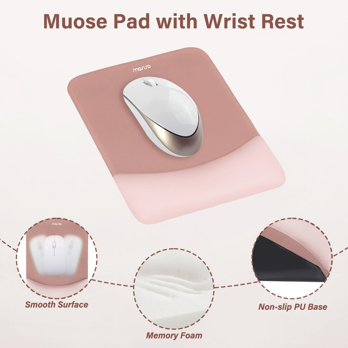MOSISO Wrist Rest Support Mouse Pad & Keyboard Set, Salmon Pink
