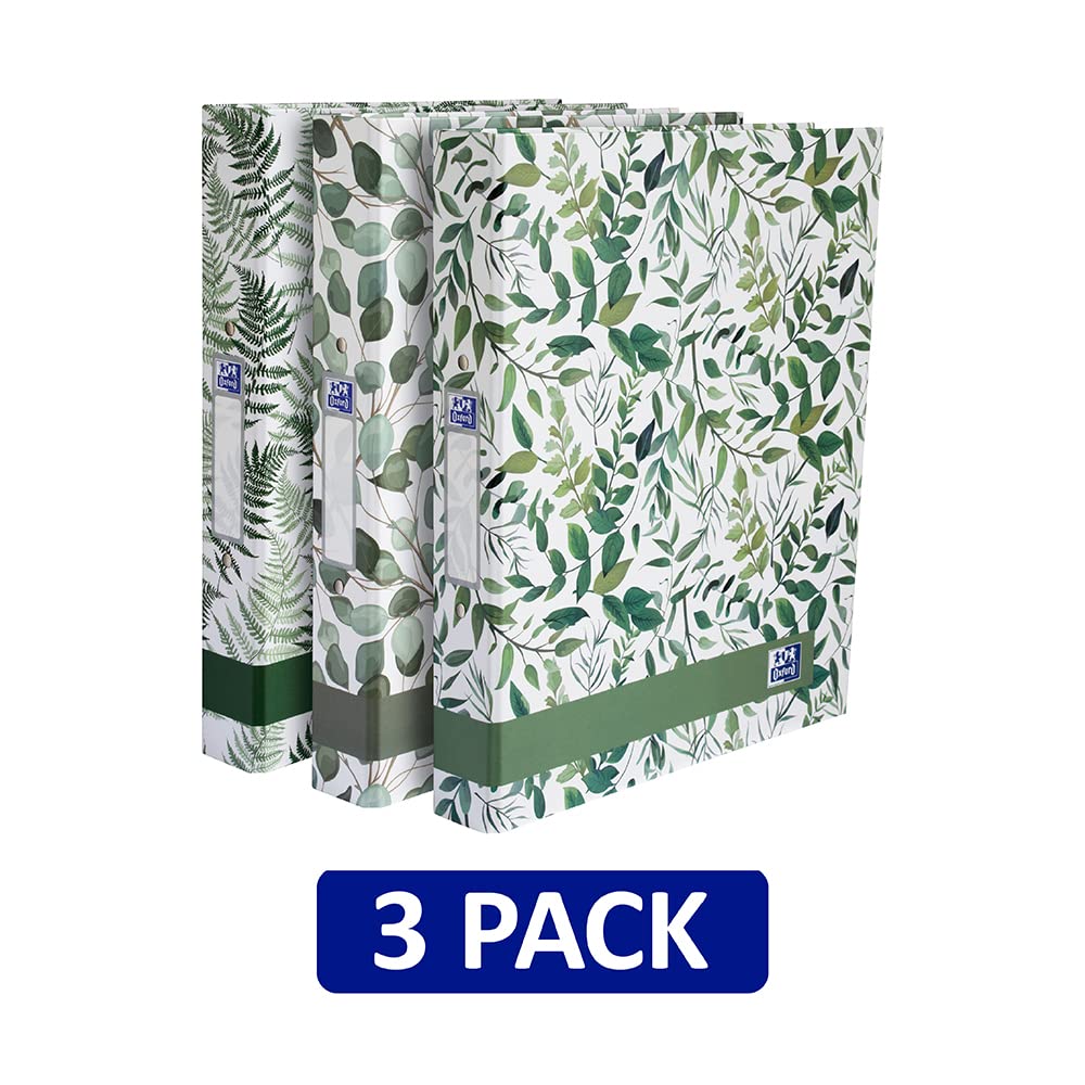 Oxford A4 Ring Binders, Leaves Pattern, 40mm Folders, Pack of 3
