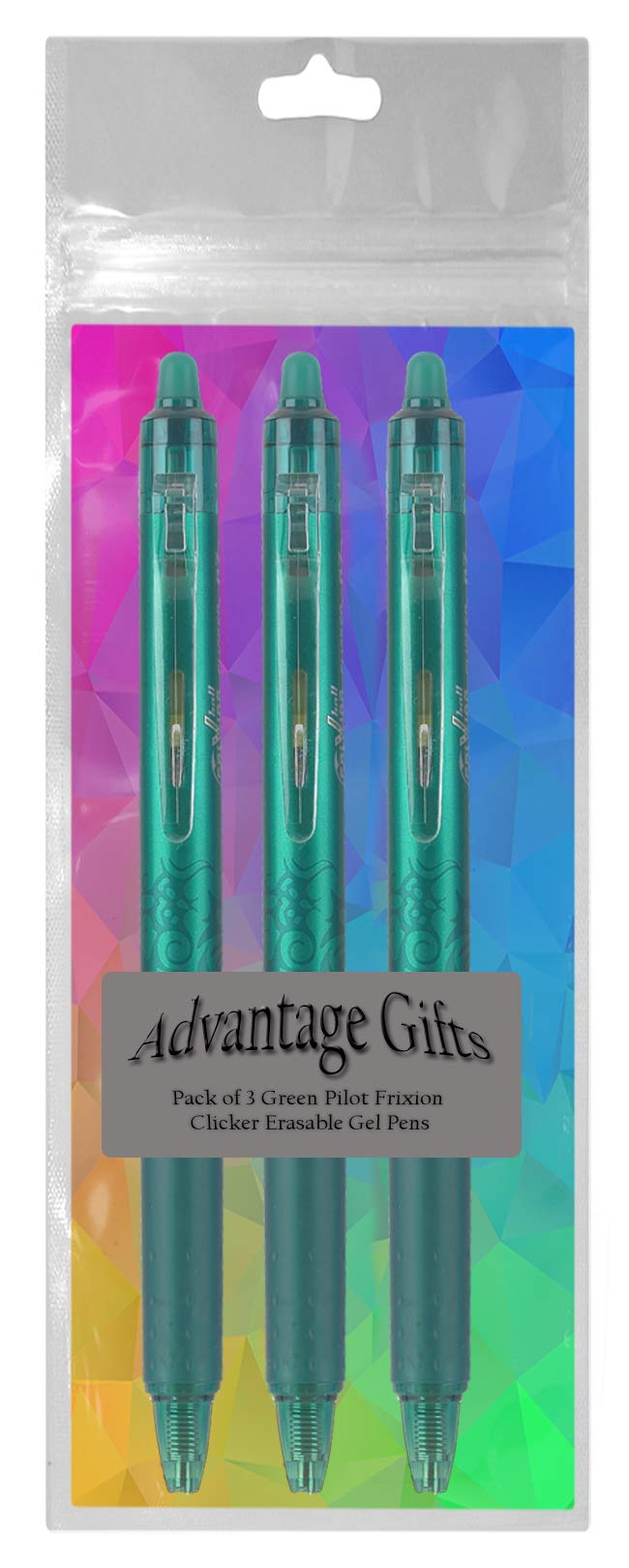 Advantage Gifts Clicker Retractable Erasable Gel Pens Fine Point (.7mm) Green Ink 3-pk;