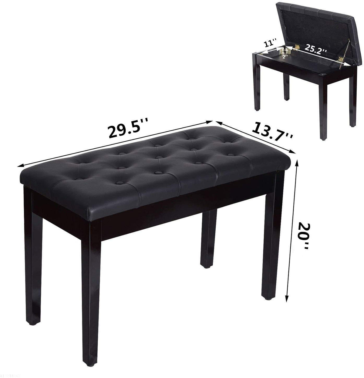 MICHYUGM Piano Bench with Padded Cushion and Music Book Storage Compartment, Duet Wooden Seat, 13.7