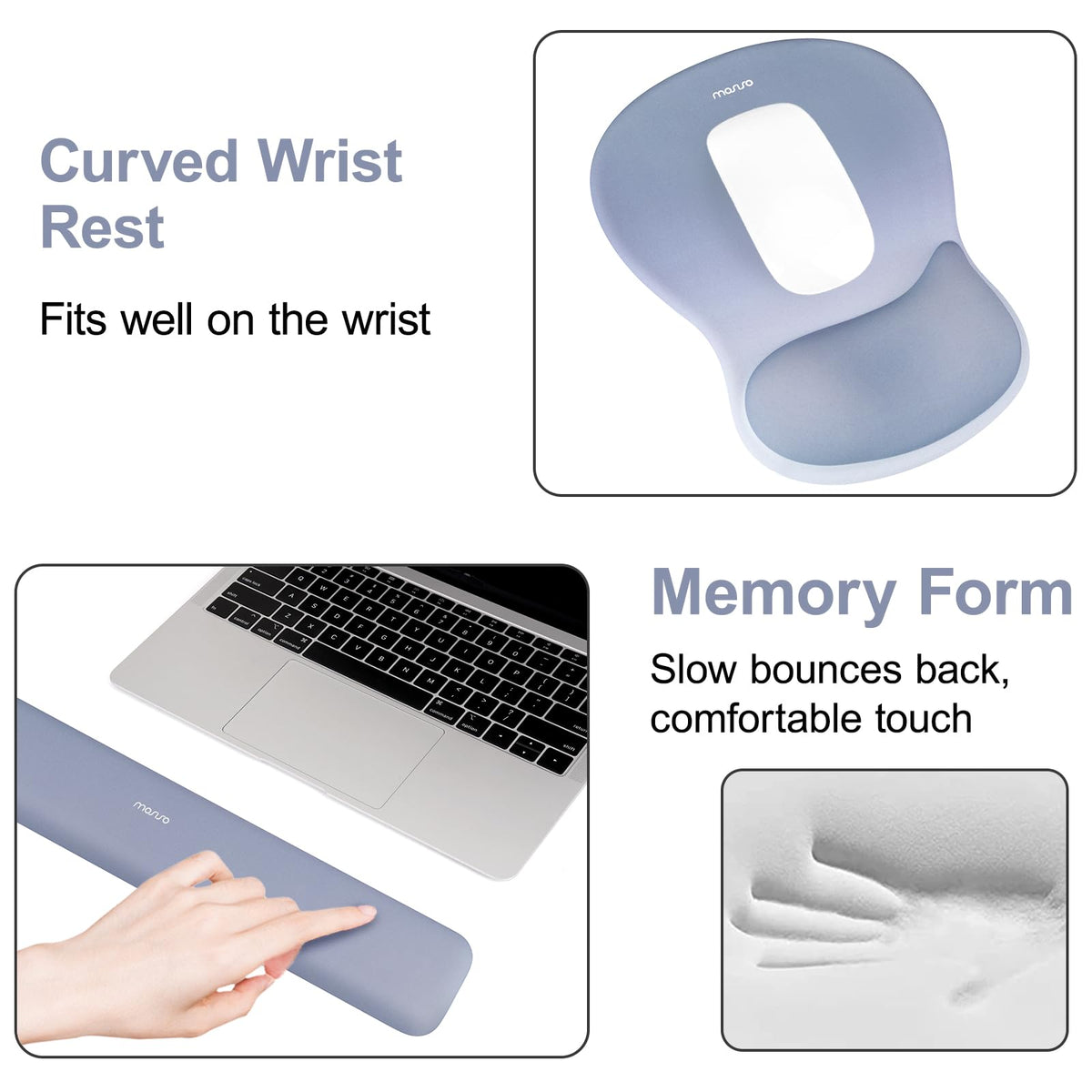 MOSISO Wrist Rest Support for Mouse Pad & Keyboard Set,Stone Blue