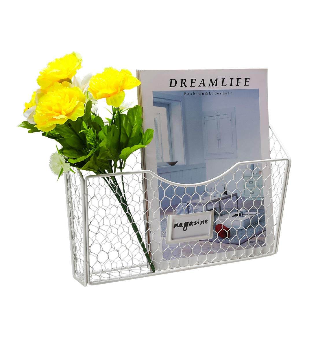 PAG-Mass 3 Pockets Hanging File Holder Wall Mount Mail Organizer Metal Chicken Wire Magazine Rack