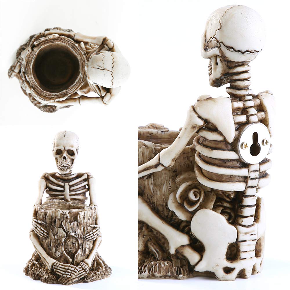 Arola Skull Pen Holder Skeleton Key Holder Makeup Brush Holder Home Office Desk Supplies Organizer