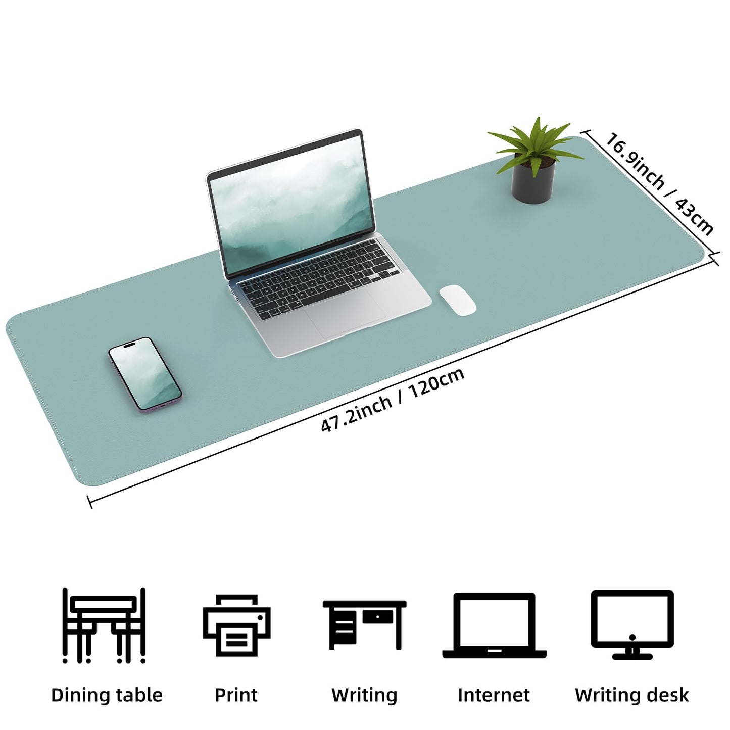 AFIING Leather Desk pad Protector, Light Blue, 35.4" x 17"