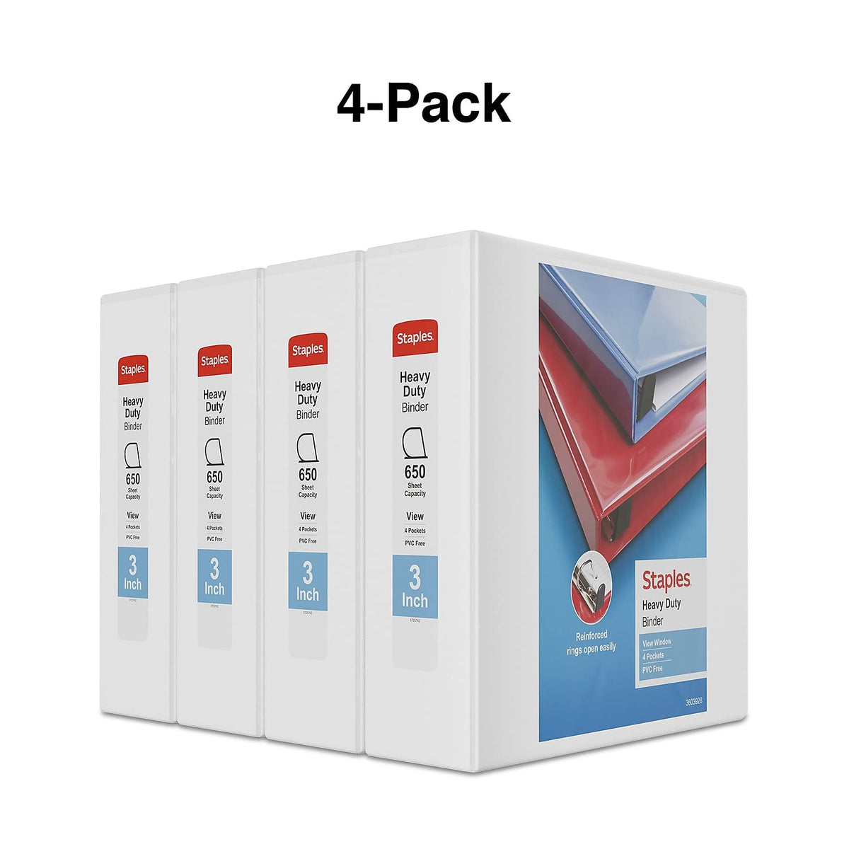 Staples Heavy-Duty 3-Inch 3-Ring View Binders, White, 8/Carton