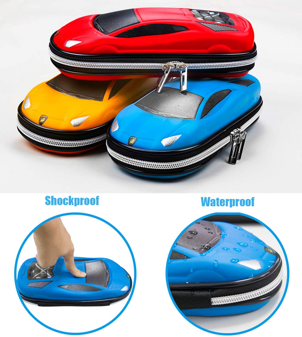 Surpop Supercar Pencil Case, EVA Hard Shell for Kids and Teens, Blue