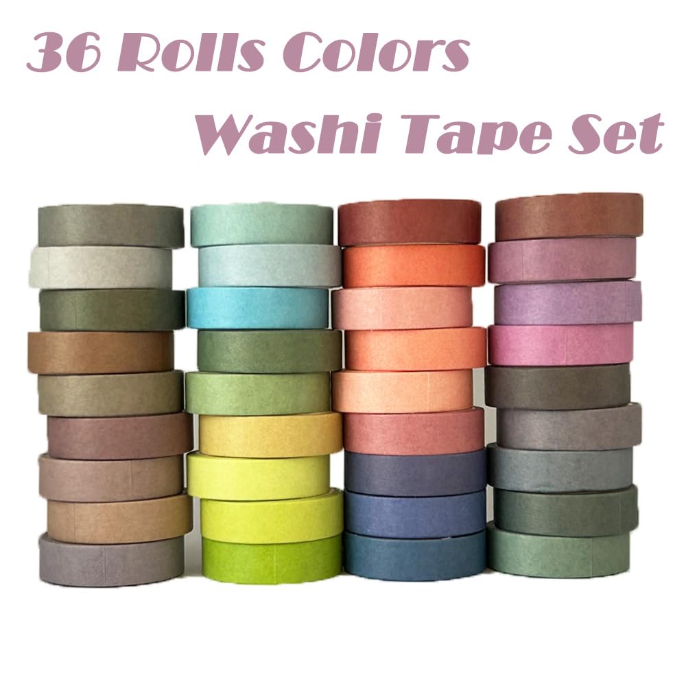 Maartla 36 Rolls Washi Tape Set, Pastel Washi Tape Colorful Masking Tape 10mm Wide, Decorative Tape
