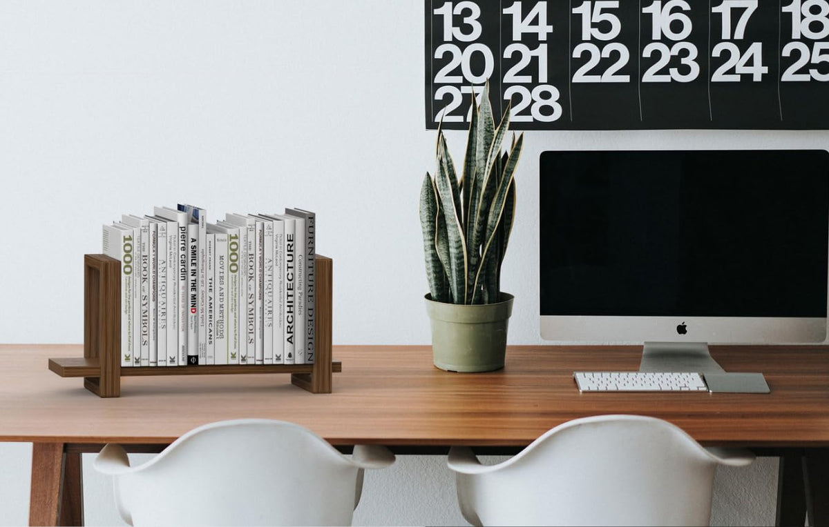 100% Solid Wood Adjustable Desktop Bookshelf, Retro Tabletop Bookshelf, Desk Shelf Holder for