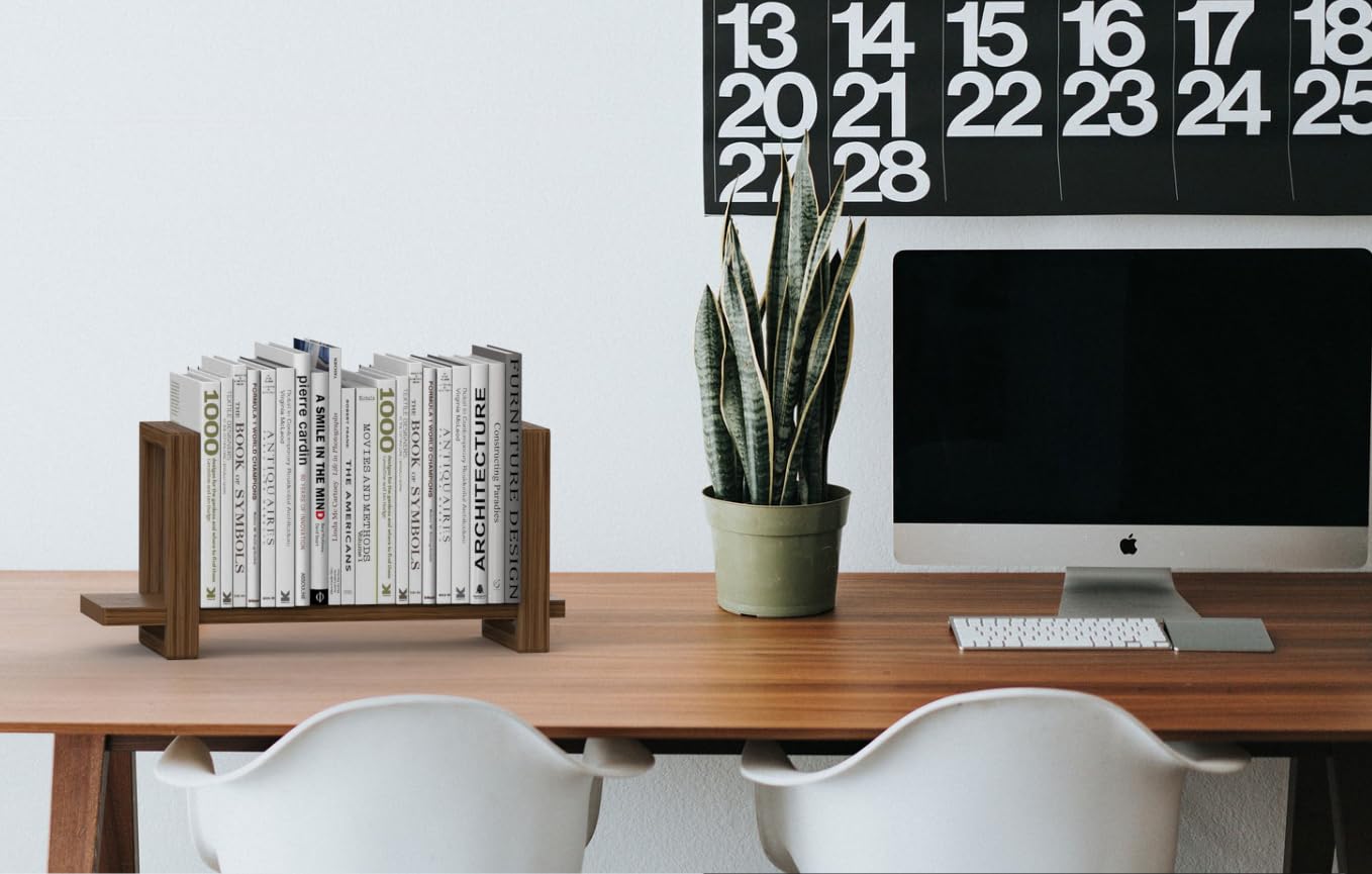 100% Solid Wood Adjustable Desktop Bookshelf, Retro Tabletop Bookshelf, Desk Shelf Holder for