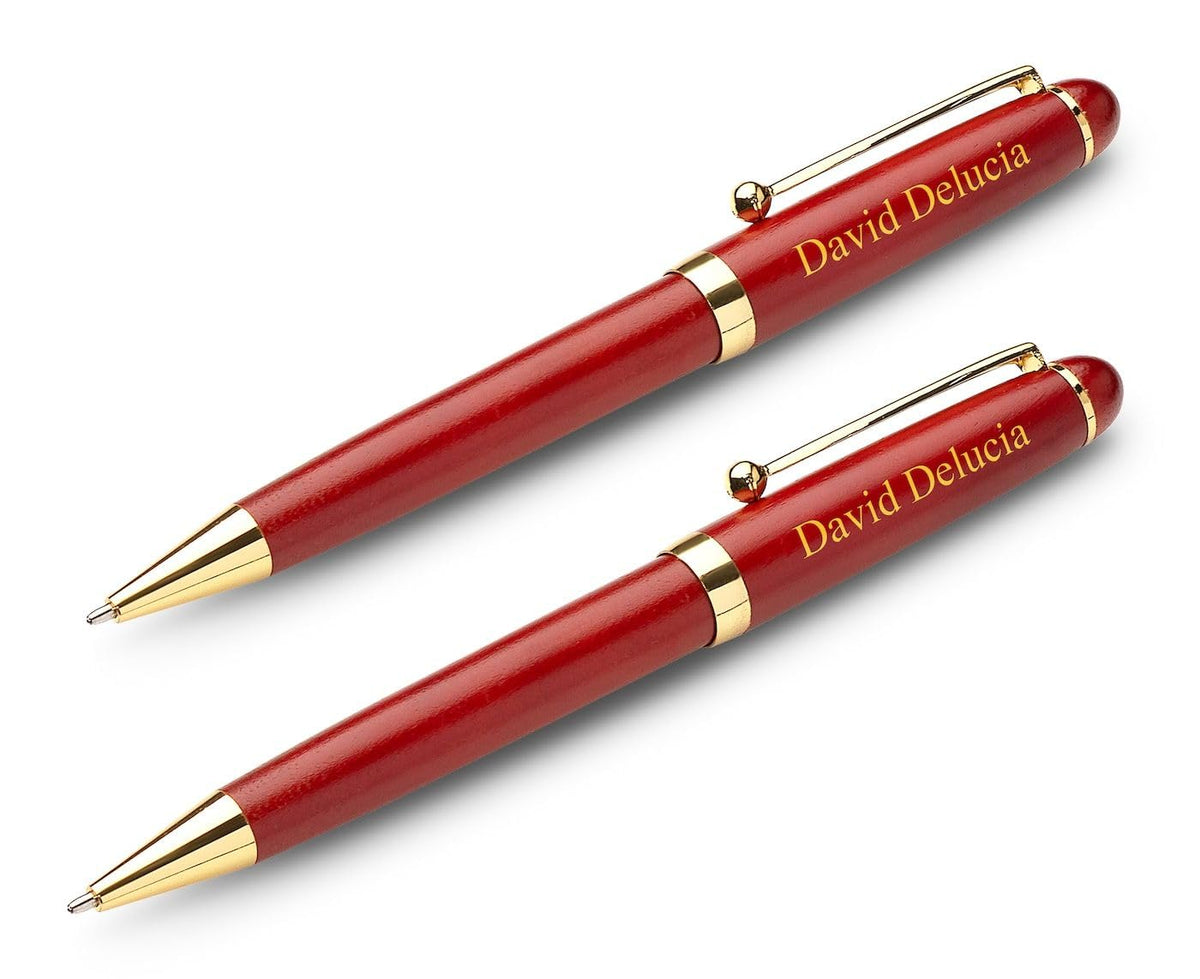 Executive Gift Shoppe | Personalized Cherrywood Double Ballpoint Pen Set with Laser Engraving