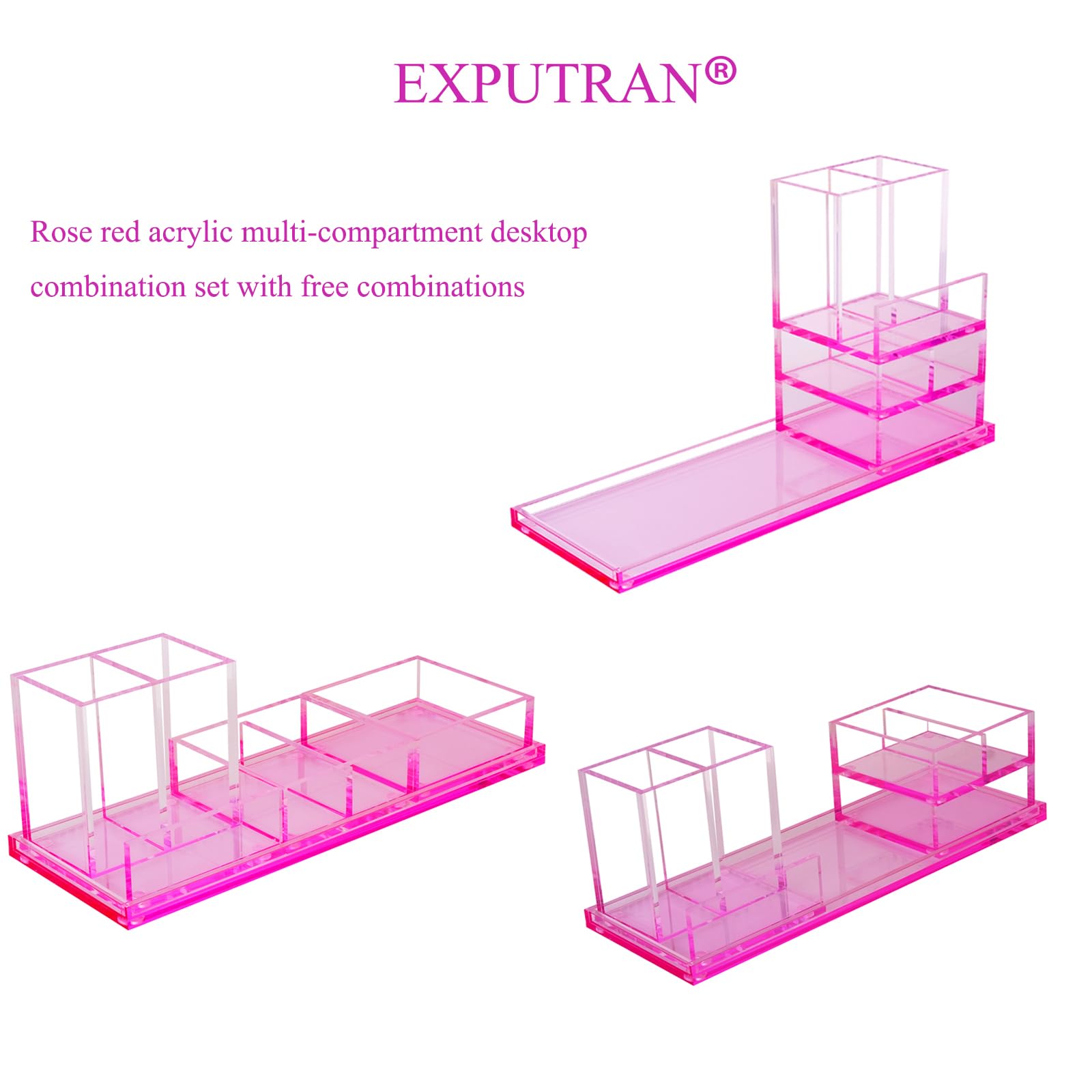 EXPUTRAN Acrylic Desk Organizer 4-Piece Desk Kit + Free Complimentary Acrylic Ruler, Desktop