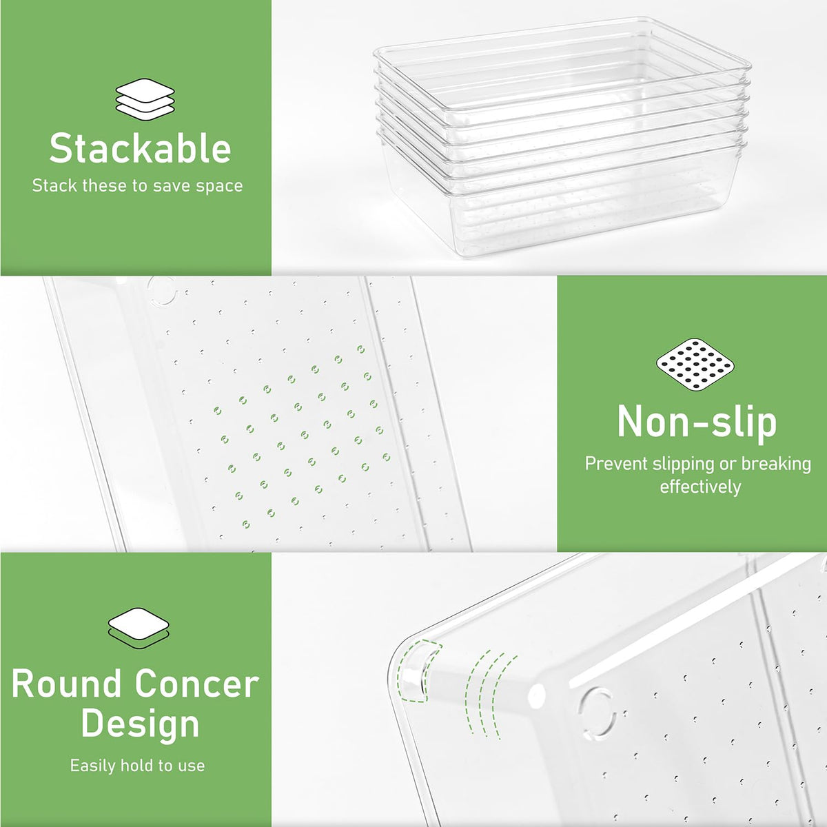 DUHARS 8 PCS Clear Plastic Drawer Organizer Tray, Acrylic Vanity Bathroom Drawer Organizers Trays