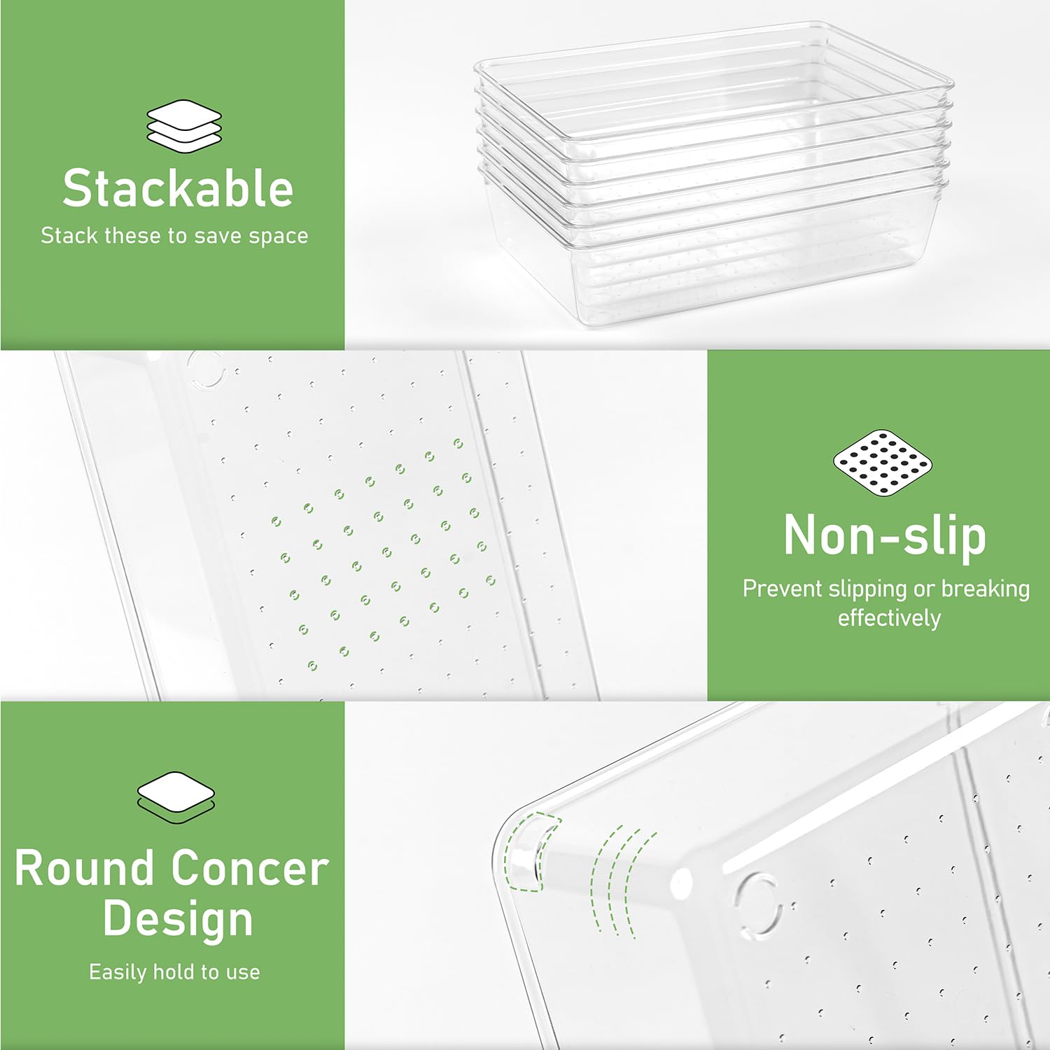 DUHARS 8 PCS Clear Plastic Drawer Organizer Tray, Acrylic Vanity Bathroom Drawer Organizers Trays