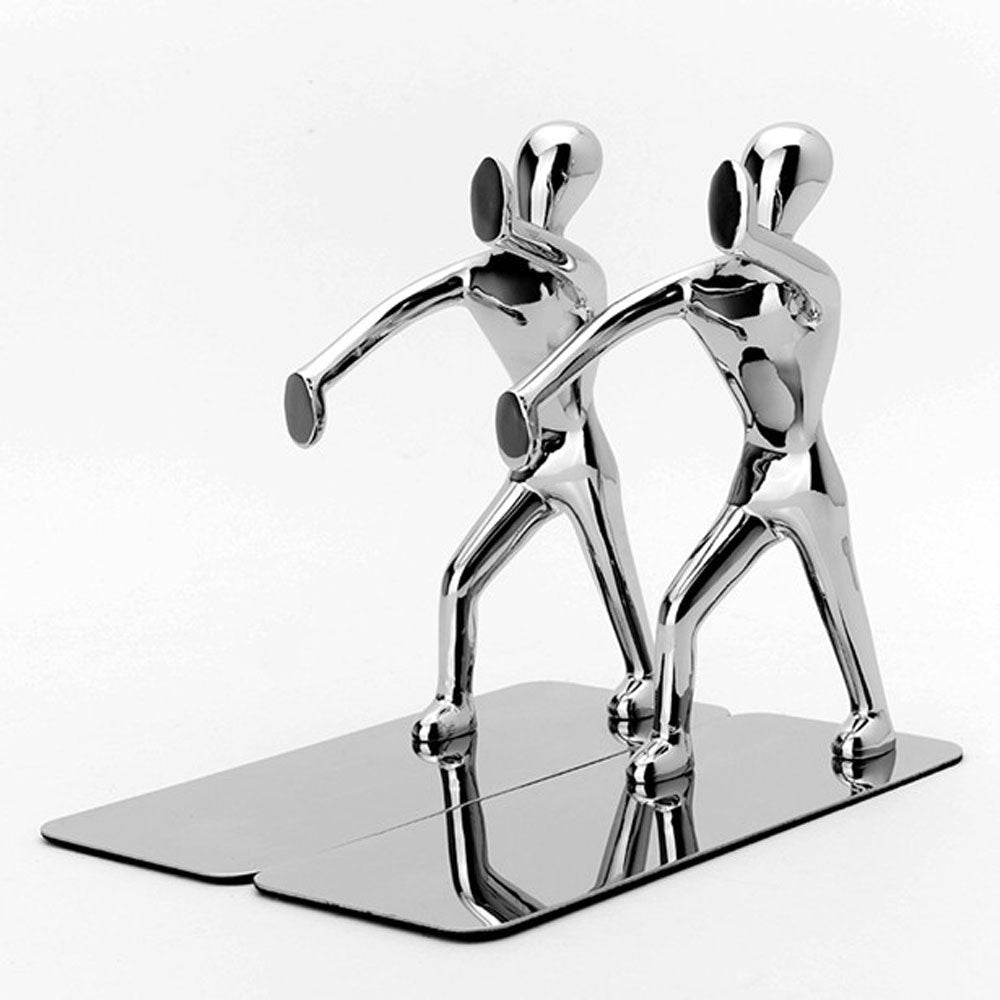 Fashion Creative Shiny Kung Fu Man Stainless Steel Metal Bookends Book End for Home Office Library