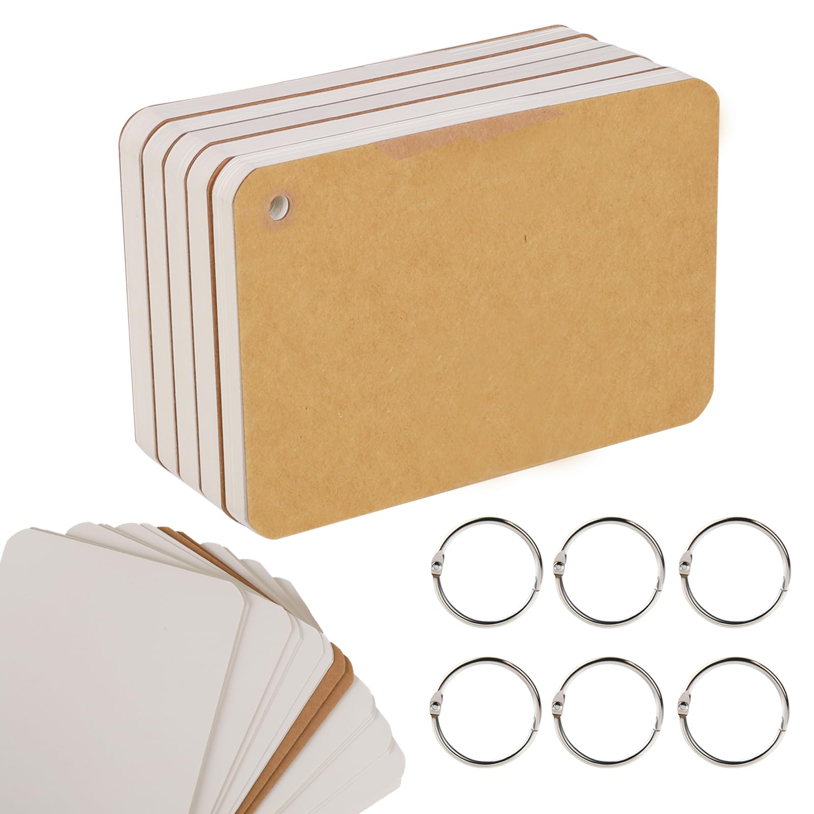 zmybcpack 6 Pack 4x6 Inch Blank Flash Cards with Binder Rings