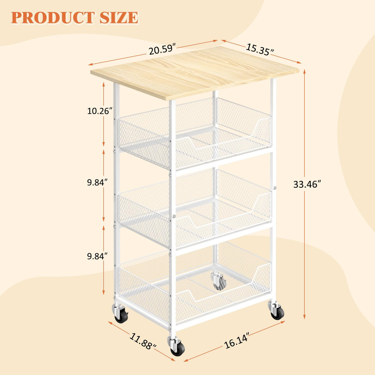 ThreeHio Rolling Kitchen Microwave Cart with Fruit Baskets, 4 Tier Microwave Table Stand with