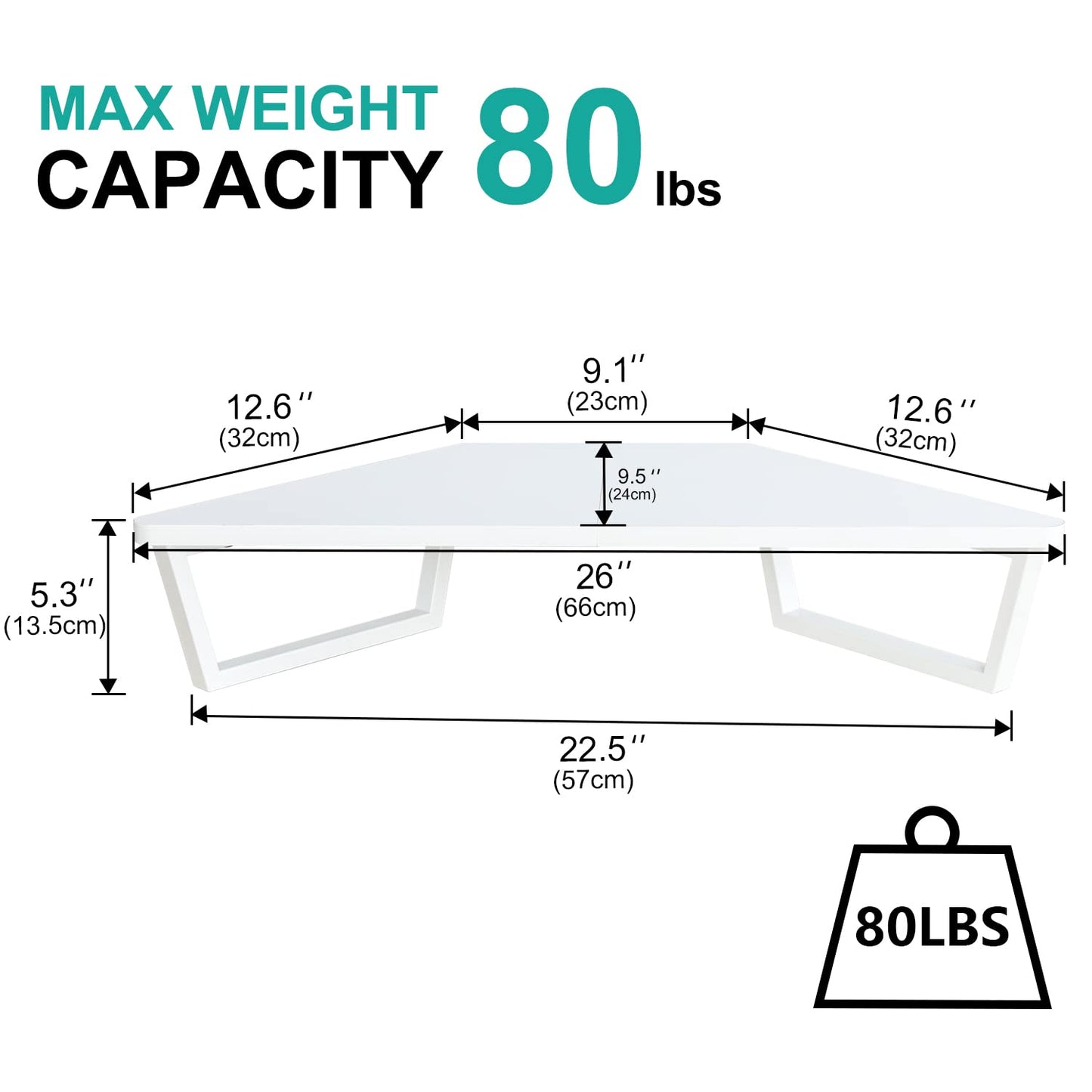 TEAMIX 26 inch White Triangle Monitor Stand Riser, Desktop Corner Shelf with Metal Leg Wood