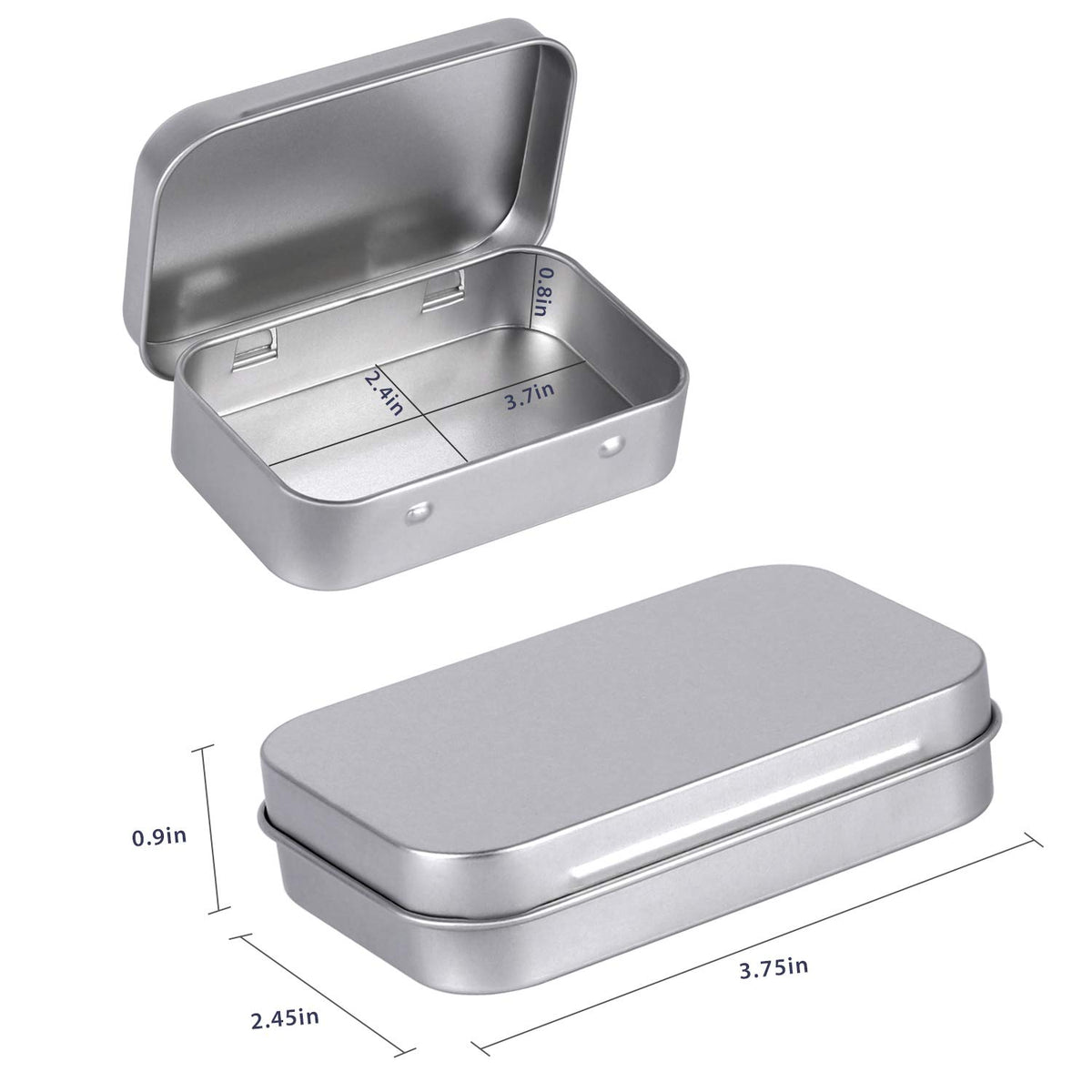 Tamicy Metal Rectangular Empty Hinged Tins, Pack of 40, Silver