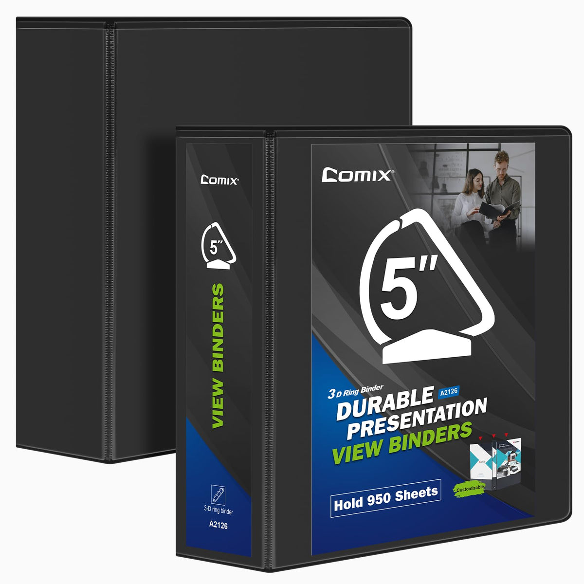 COMIX Durable 5 Inch D-Ring 3 Ring Binder with Clear View Cover