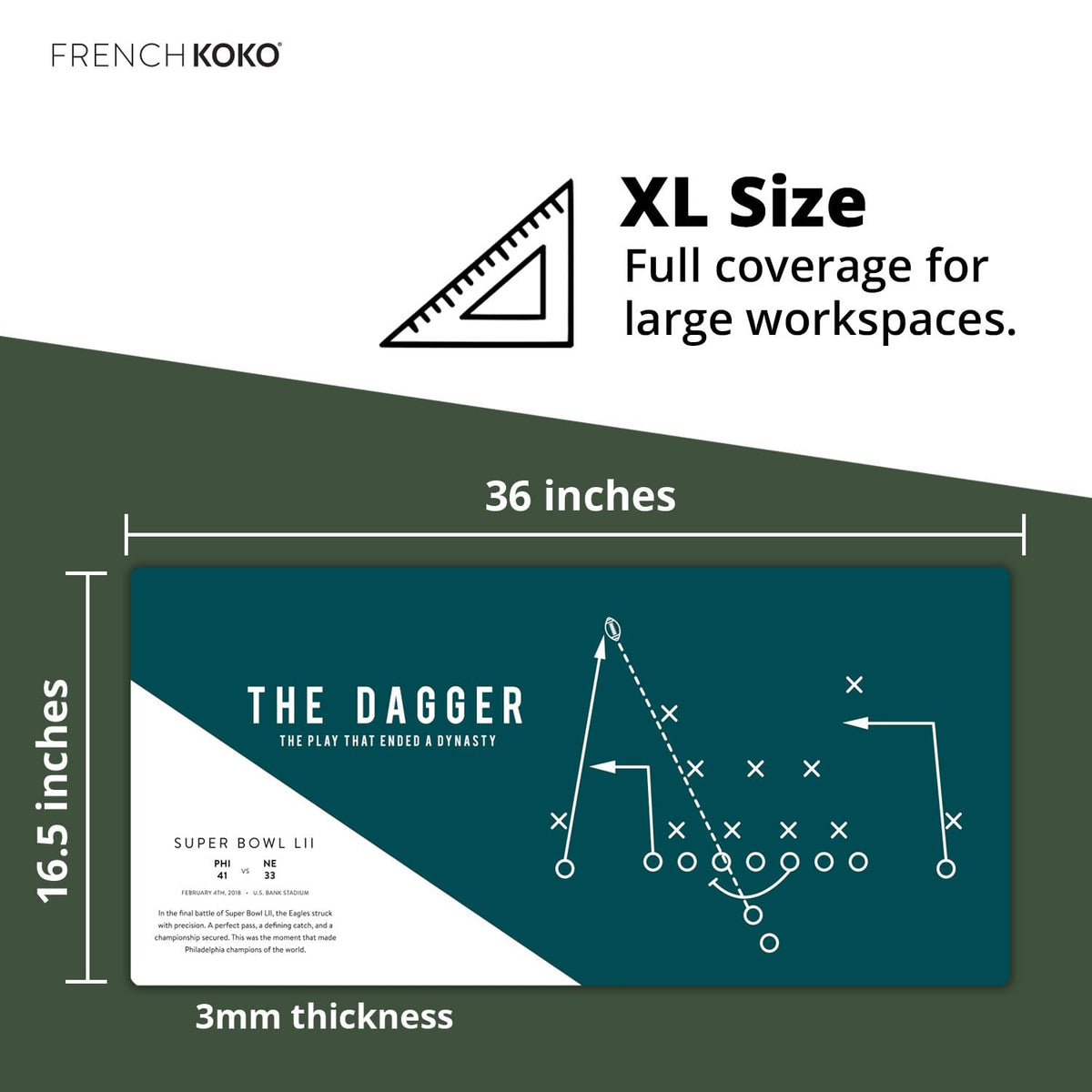 Large Philadelphia Desk Mat for Desktop – XL Desk Pad Mat with Smooth Surface, Green Football Theme