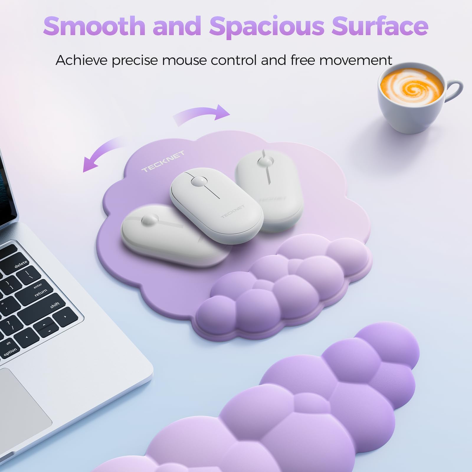 TECKNET Cloud Wrist Rest & Ergonomic Mouse Pad, Cloud Keyboard Wrist Rest with Non-Slip Base, PU