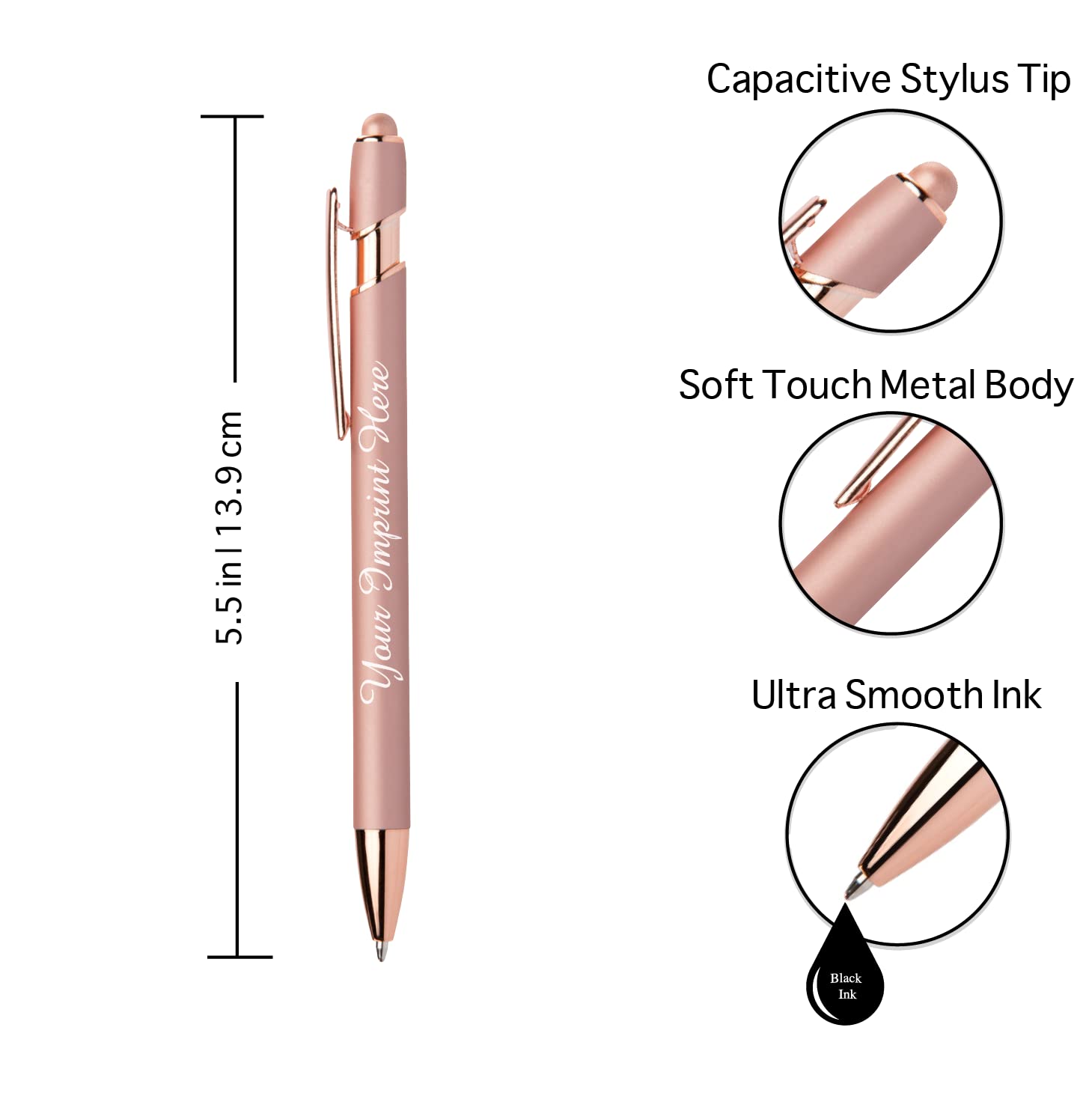 ExpressDesigns™ - Personalized Pens Gift Set - 2 Pack of Rose Gold Soft Touch Metal Pens w/gift box
