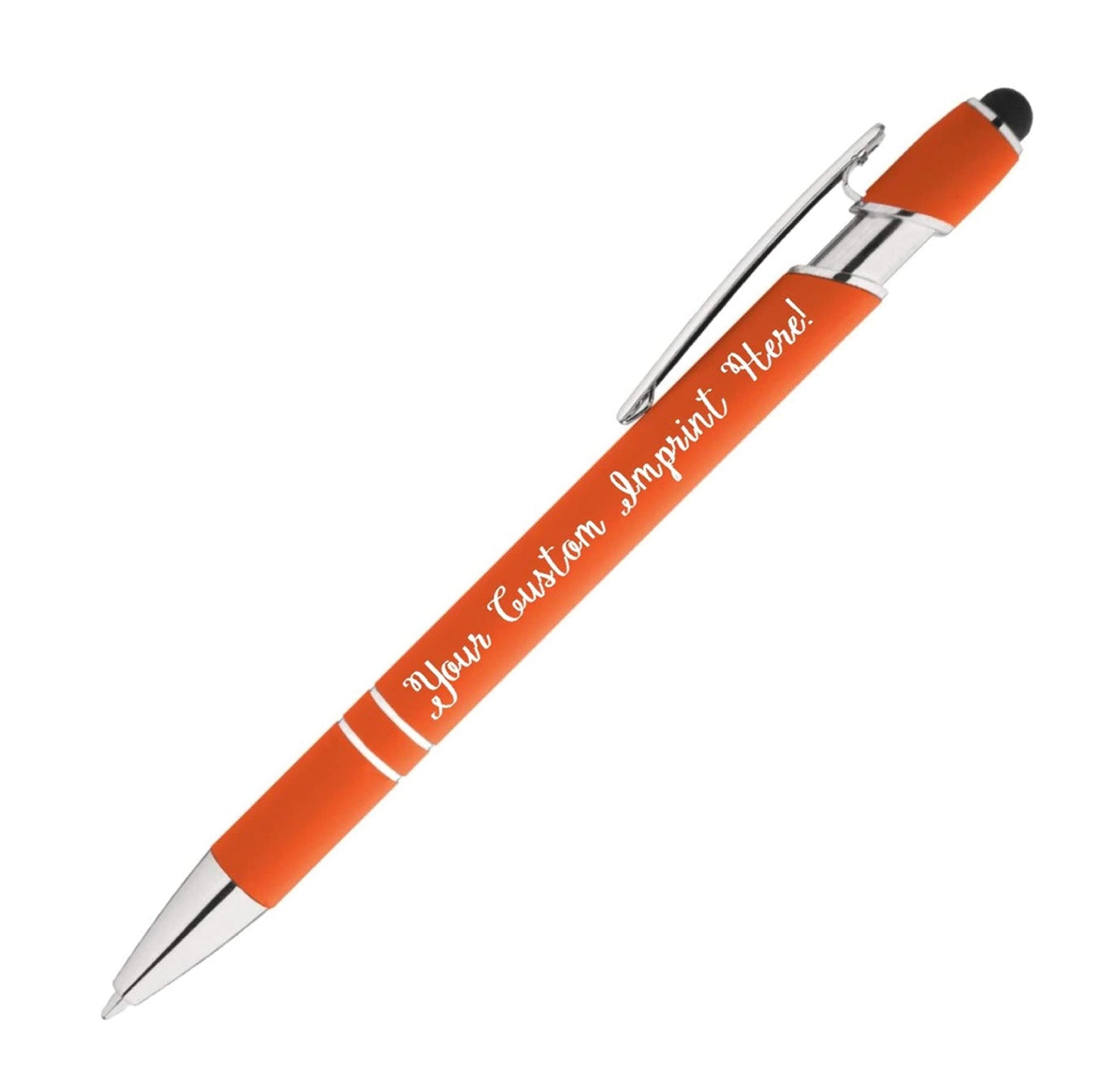 ExpressDesigns™ - Custom Rainbow Rubberized Soft Touch Ballpoint Pen with Stylus Tip is a stylish