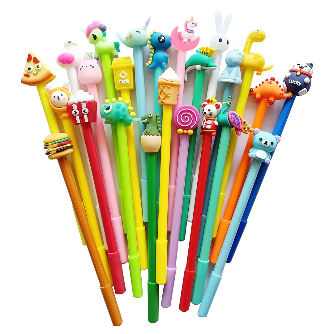 sencoo 24 pack Cute Cartoon Gel Blue Ink Pens Assorted Style Writing Birthday Present School Prize