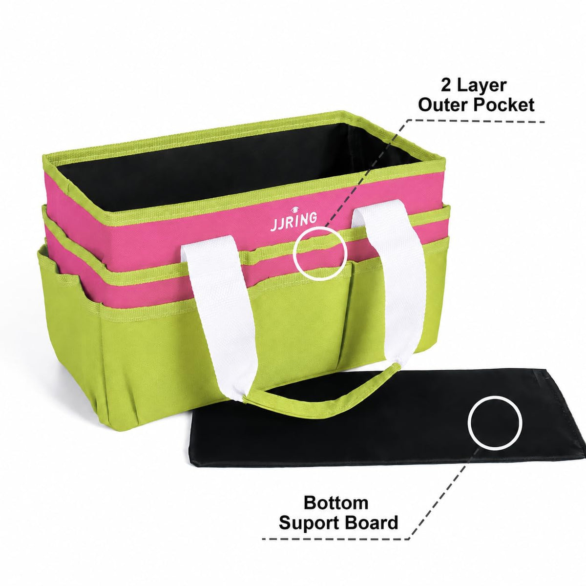 JJRING Craft Organizer Tote Bag Art Storage Caddy Bright Green and Red