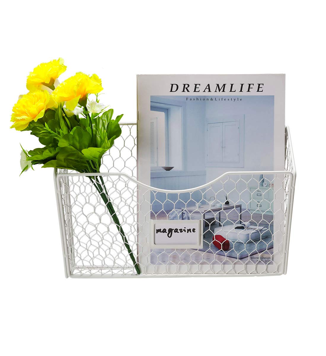 PAG-Mass 3 Pockets Hanging File Holder Wall Mount Mail Organizer Metal Chicken Wire Magazine Rack