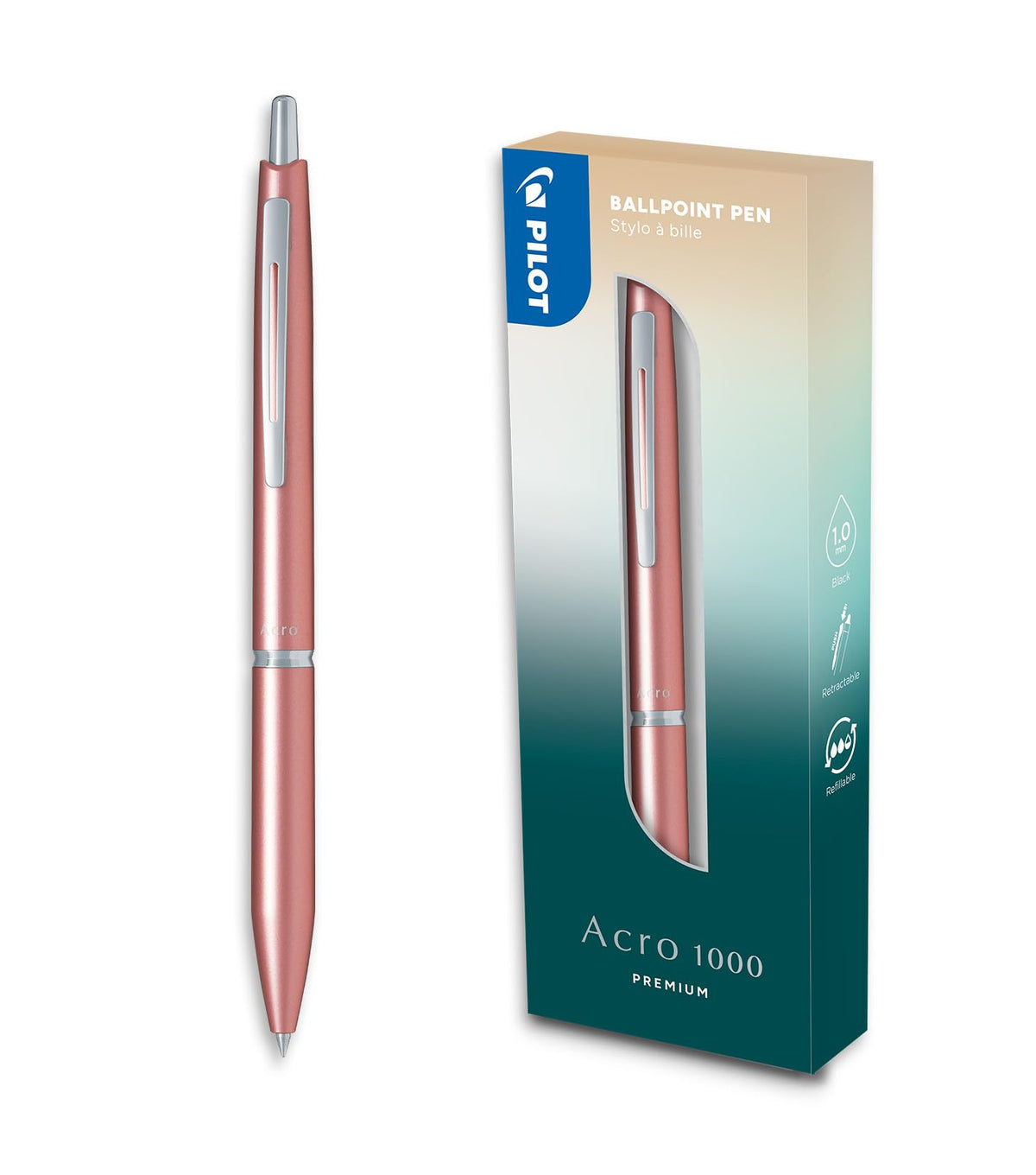 PILOT - Acro 1000 premium Ballpoint Pen in Pink Gold Gift Box - Ultra-Smooth Ink for Unmatched