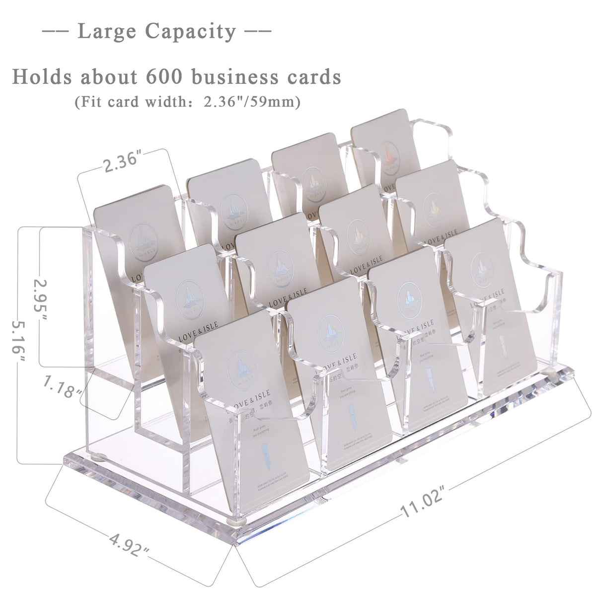 SANRUI Vertical Acrylic Business Card Holder for Desk, 3 Tier 12 Slot