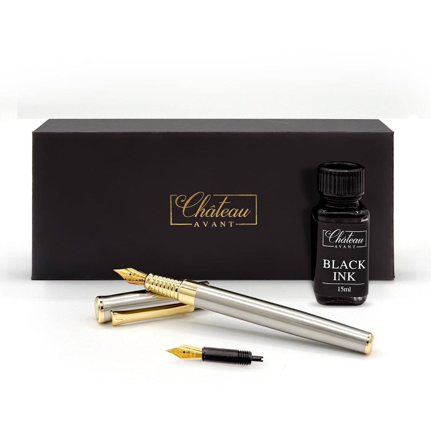 Chateau Avant Signature Calligraphy Fountain Pen Gift Set | Grey | Fine and Calligraphy Nibs, 10