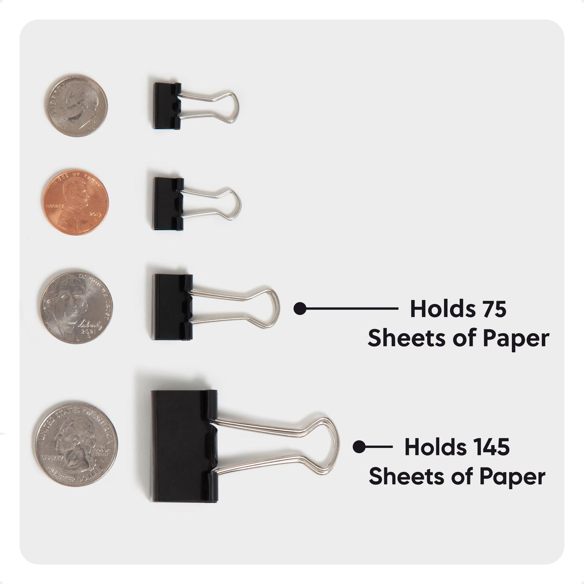 U Brands Binder Clips, 80-Count, Assorted Sizes, Small & Medium, Black