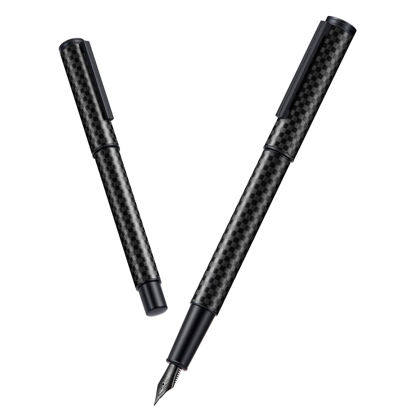 HONG DIAN Fountain Pen Black Fine Nib Carbon Fiber Forest Pro Series, Modern Design Consistent