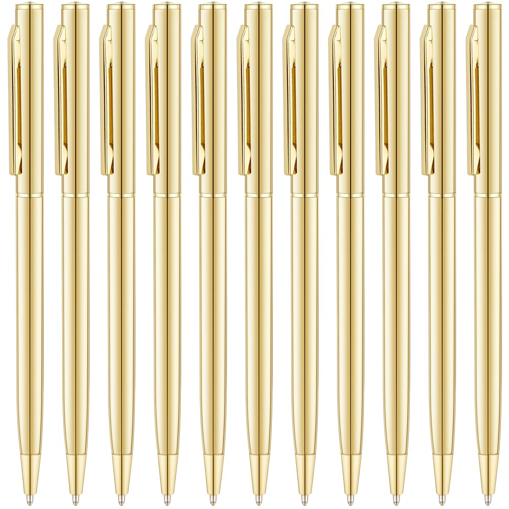 Unibene 12 Pack Gold Slim Ballpoint Pens Black ink Medium Point(1 mm), Nice Gift for Wedding