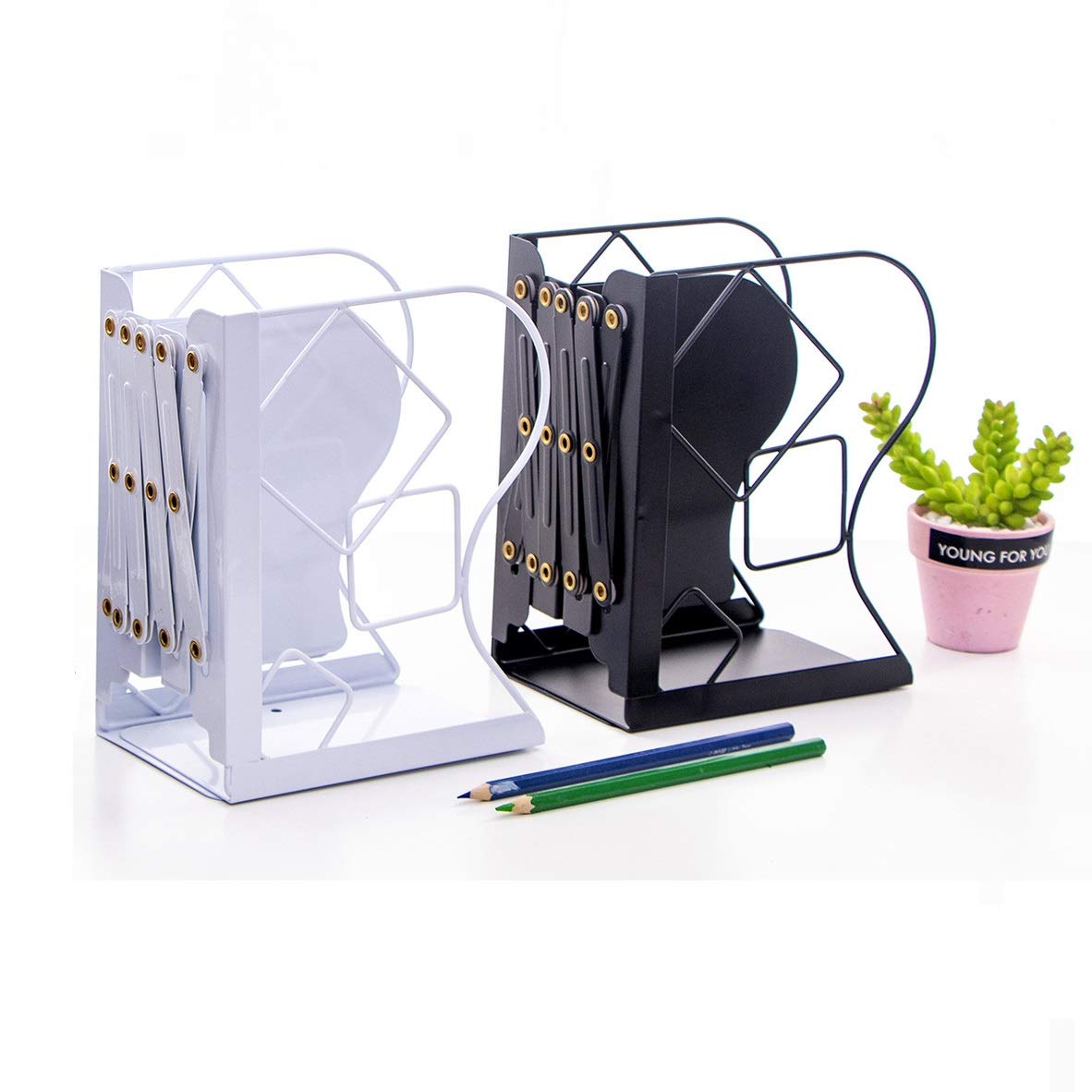 Gardesk Adjustable Bookends - Nonskid Heavy Duty Book Ends for Desk - Book Stand & Organizer