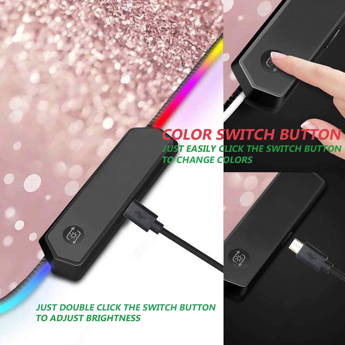 RGB Gaming Mouse Pad with Coffee Coaster, XXL Large Glowing LED Mousepad, Anti-Slip Rubber Base