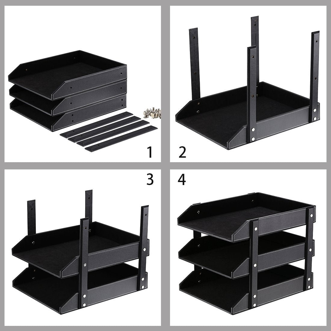 Leather Desk Organizer, Thipoten 3-Tier Stackable Letter Tray Holder for Office Supplies, Paper
