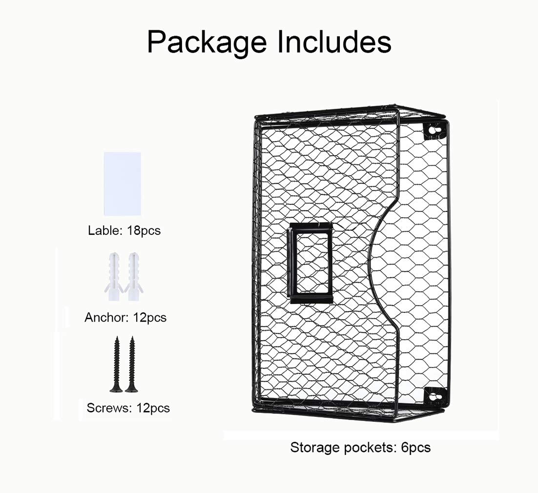 PAG-Mass 6 Pockets Hanging File Holder Wall Mount Mail Organizer Metal Chicken Wire Magazine Rack
