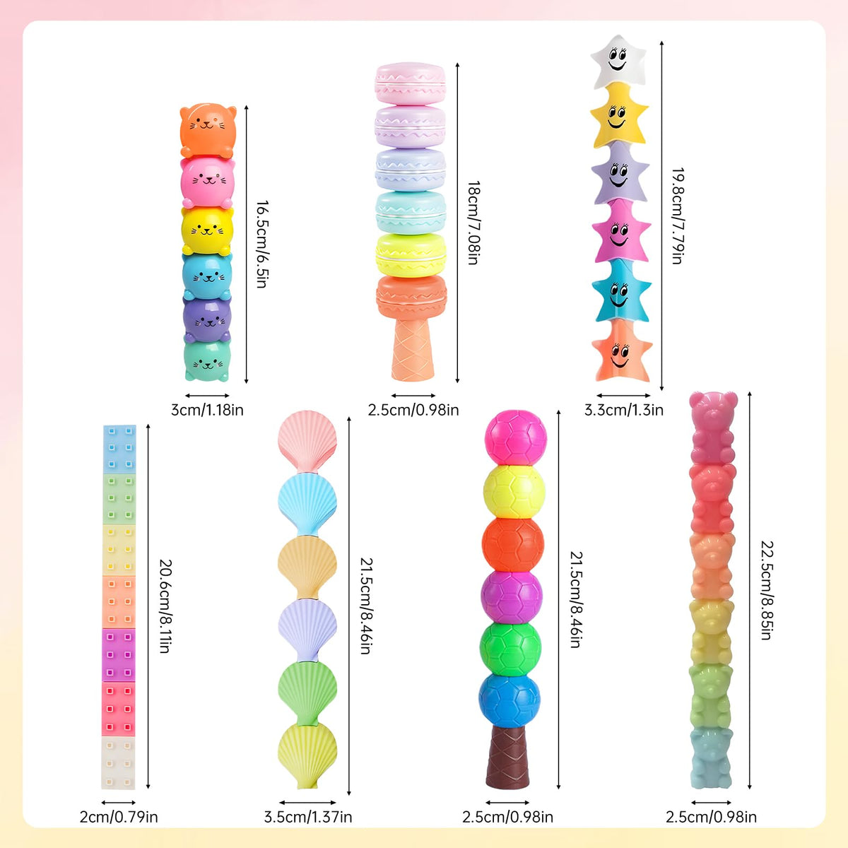 CNYMANY 7 packs (38 pcs) Mini Highlighter Pens, Pastel Colourful Highlighter Cute Stackable Kawaii