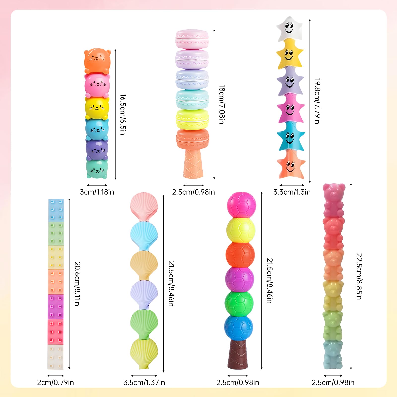 CNYMANY 7 packs (38 pcs) Mini Highlighter Pens, Pastel Colourful Highlighter Cute Stackable Kawaii