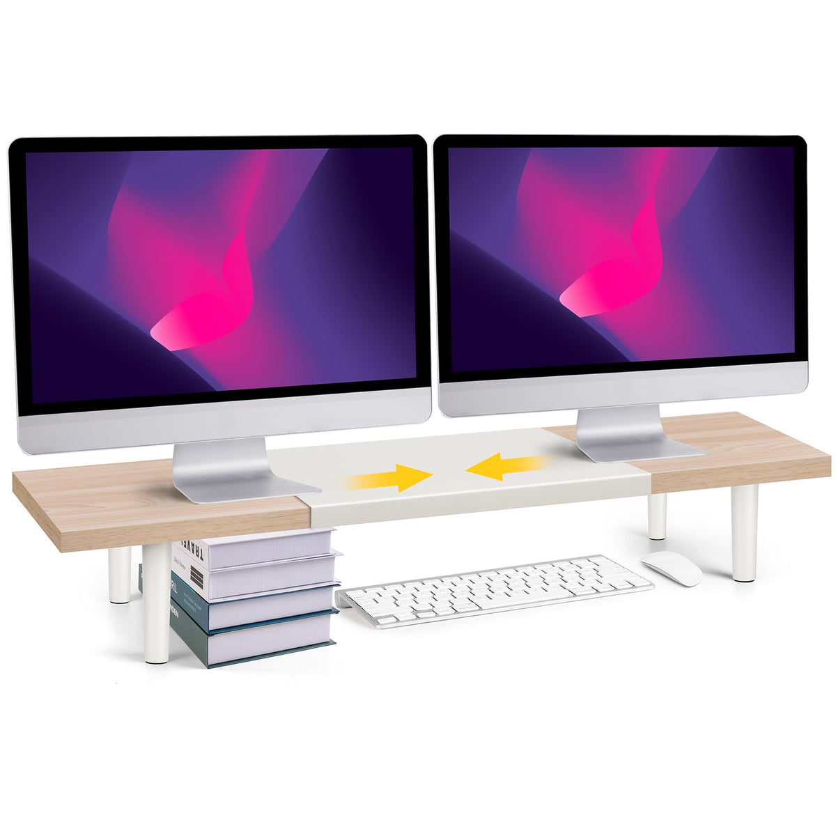 Across-Star Dual-Monitor-Stand-Riser-For-Desk Adjustable Length 32-40 Inch，Large Desktop Computer