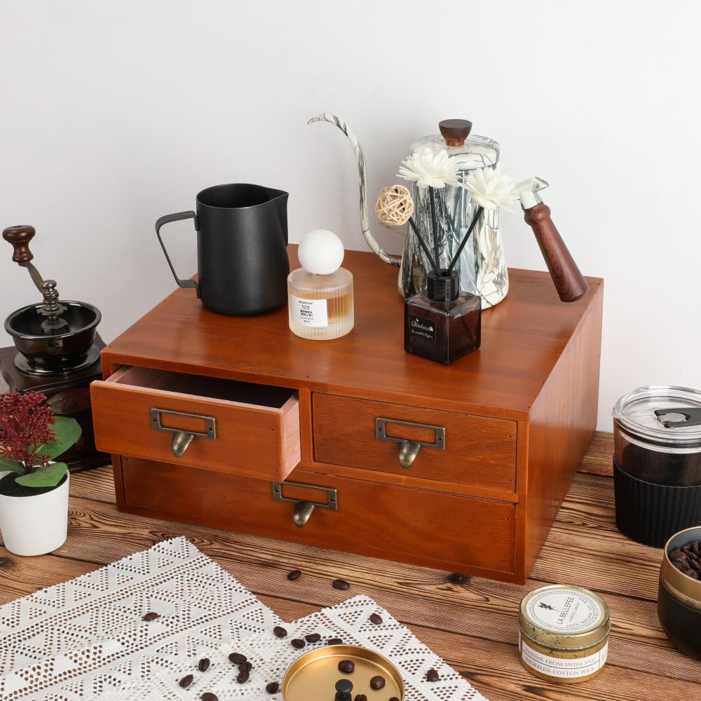 Wooden Drawers Apothecary Cabinet Brown Wood Desktop Organizer Box