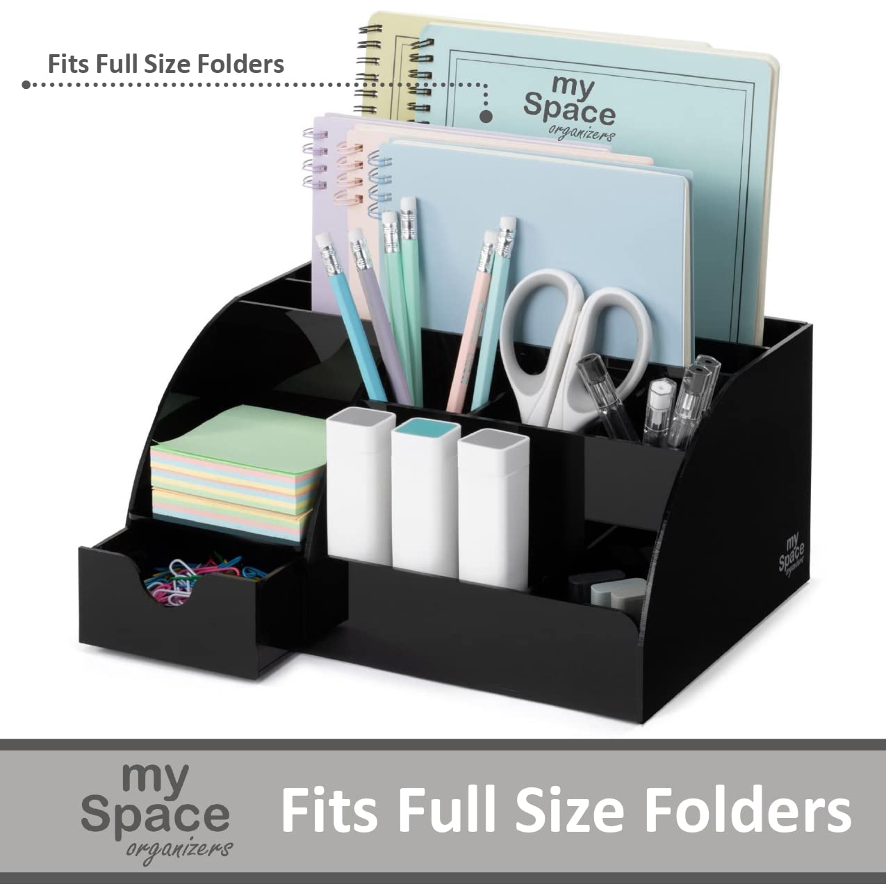 My Space Organizers Black Desk Organizer with 9 Compartments - Desktop Office Supplies and Desk