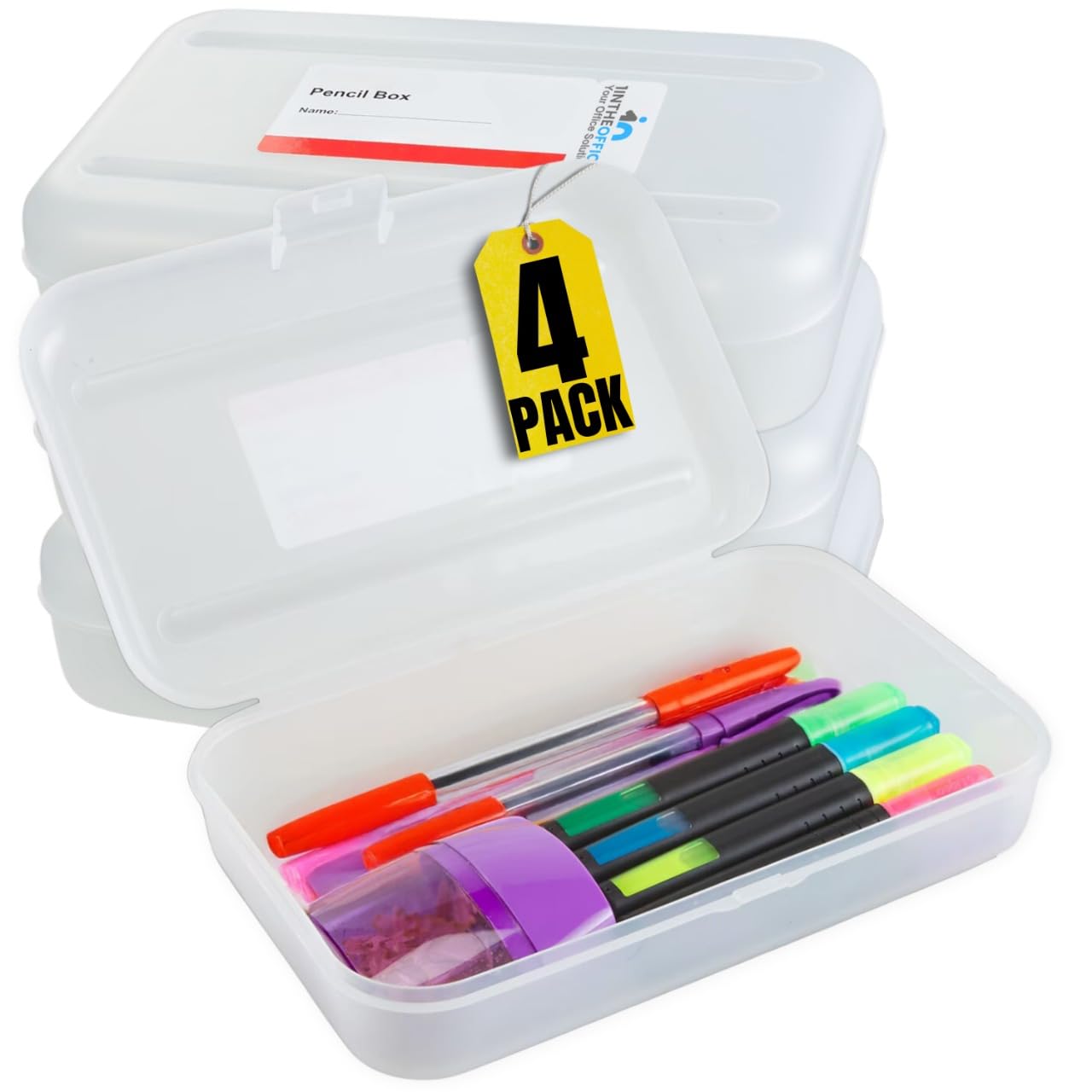 1InTheOffice Clear Pencil Box, Pencil Case Plastic Box, Translucent, Large Capacity, Snap-Tight
