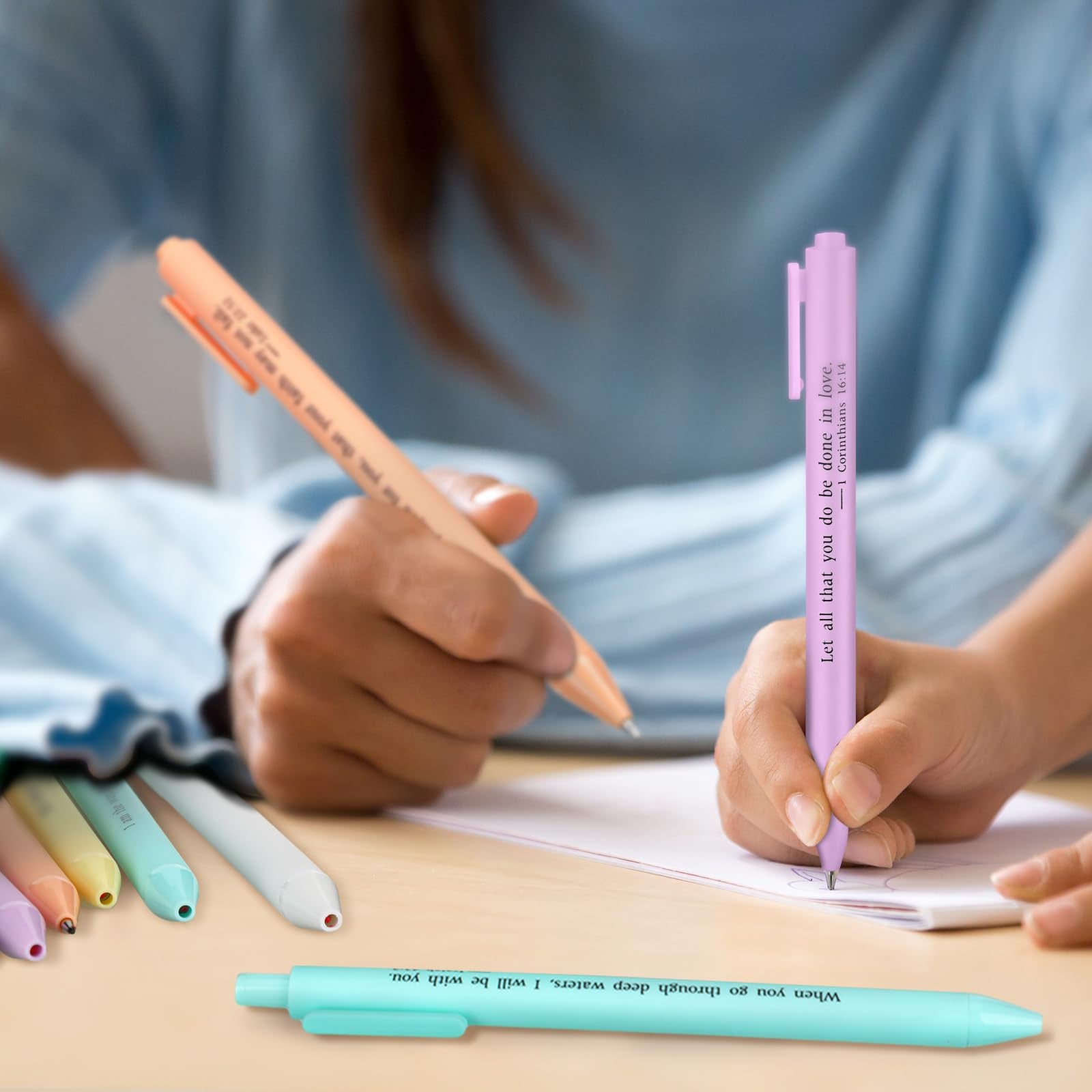 Cholemy 50 Pcs Bible Verse Pens Bulk Christian Pens Black Ink, Pastel