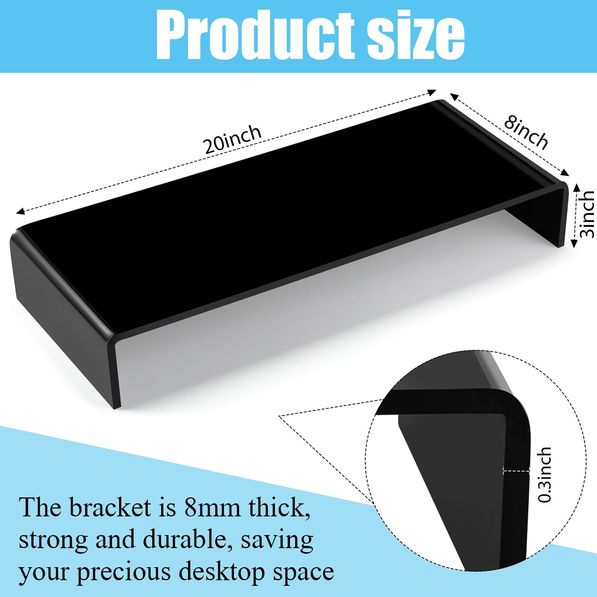 Jetec 2 Pcs Acrylic Monitor Stand Desktop Computer, Black, 20 x 8 x 3 Inch