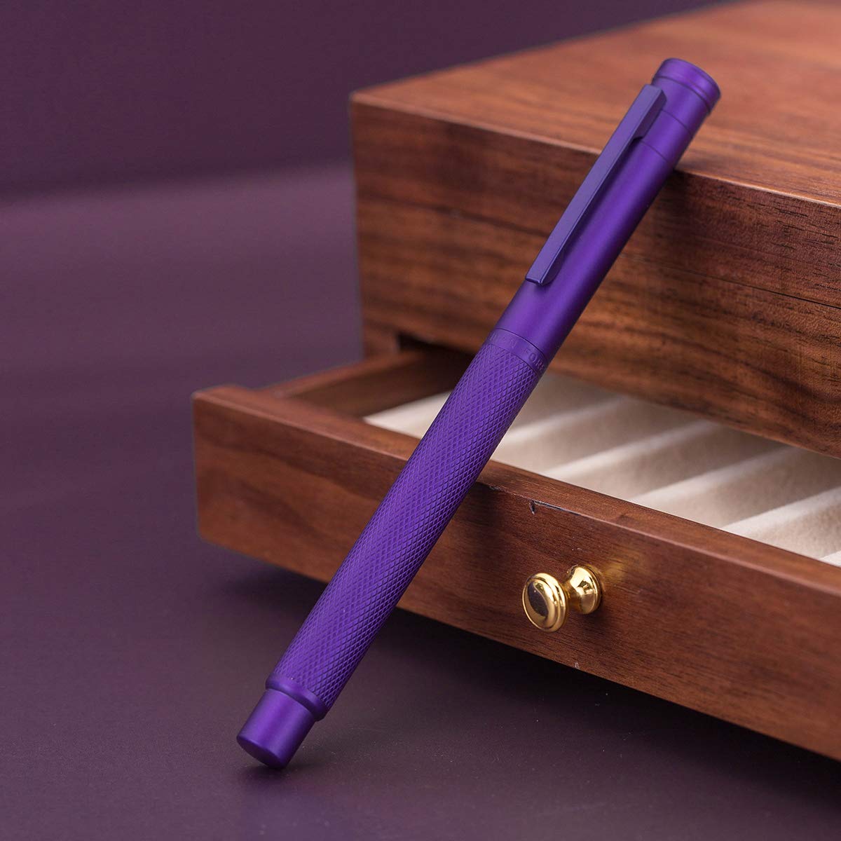 Asvine Purple Forest Fountain Pen Extra Fine Nib Classic Design with Converter and Metal Pen Case
