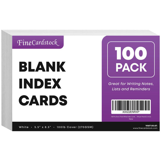 100 Pcs Extra Thick White Index Cards – Blank Heavyweight 14pt (0.014”) 100lb Cover Cardstock